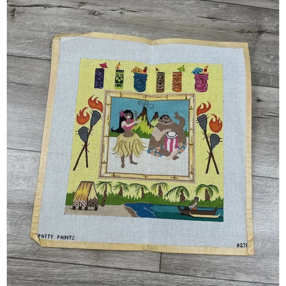 Patty Paints Hand Painted Needlepoint Canvas Hawaii Tiki Hawaiian Tropical 17ct